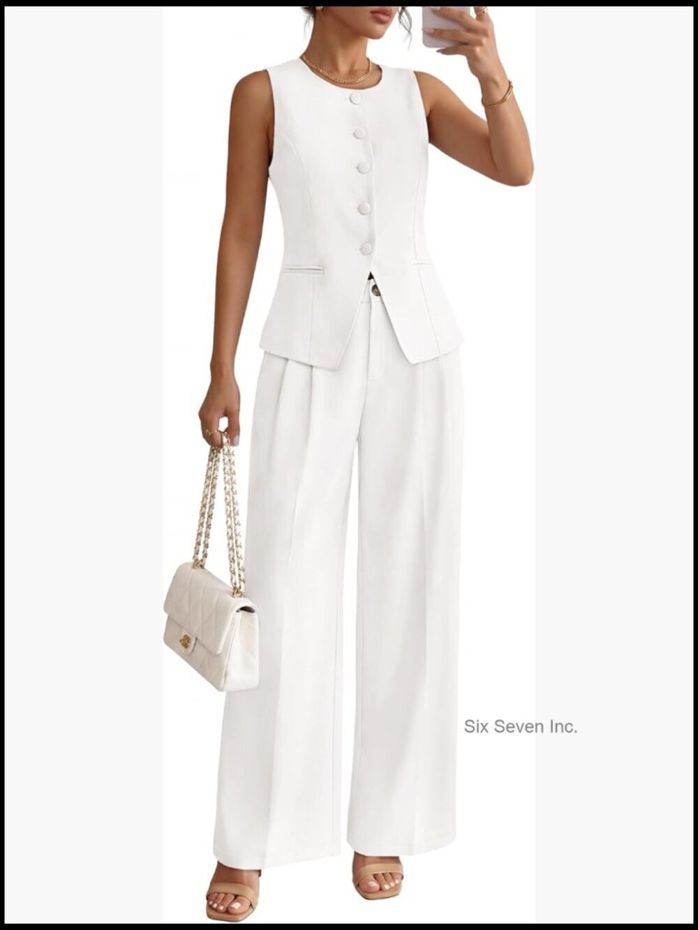 Women's Summer 2 Piece Suit Set: Sleeveless Blazer Vest & Wide Leg Pants